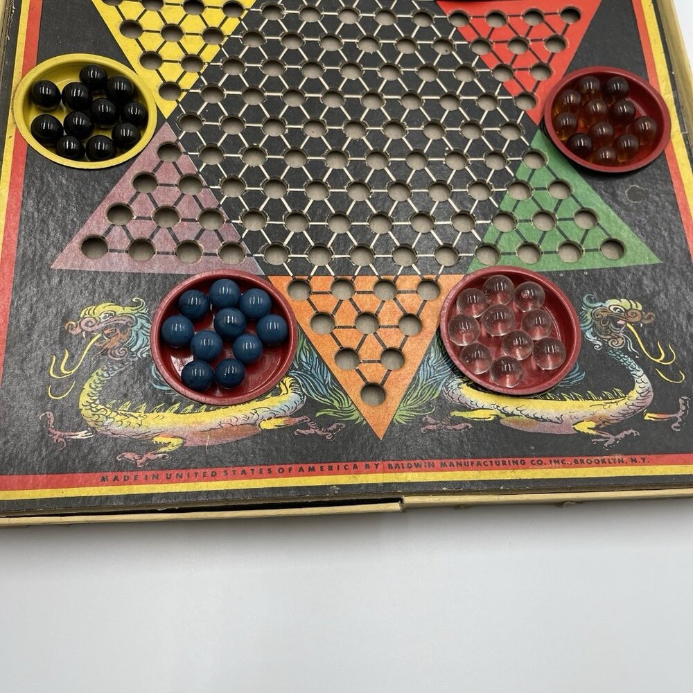 Vintage Baldwin Mfg Man-Dar-In Chinese Checkers Marble Board Game 1940's USA VTG - Picture 8 of 16